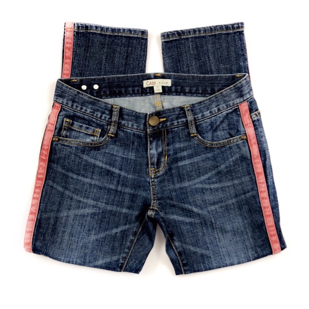 CAbi Pink Stripe Denim Capris